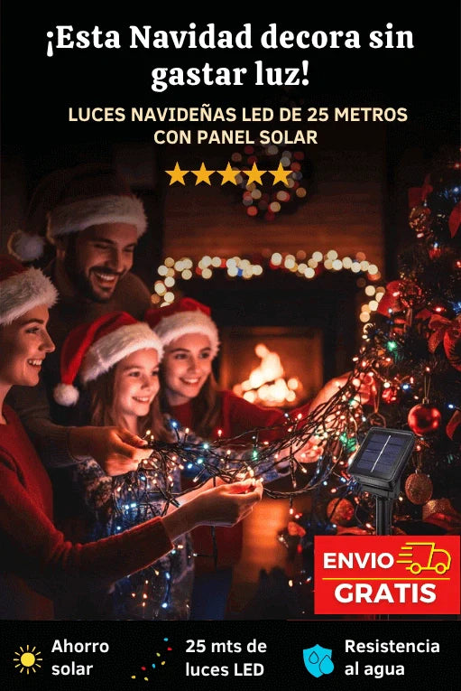LUCES LED NAVIDEÑAS CON CARGA DE PANEL SOLAR.